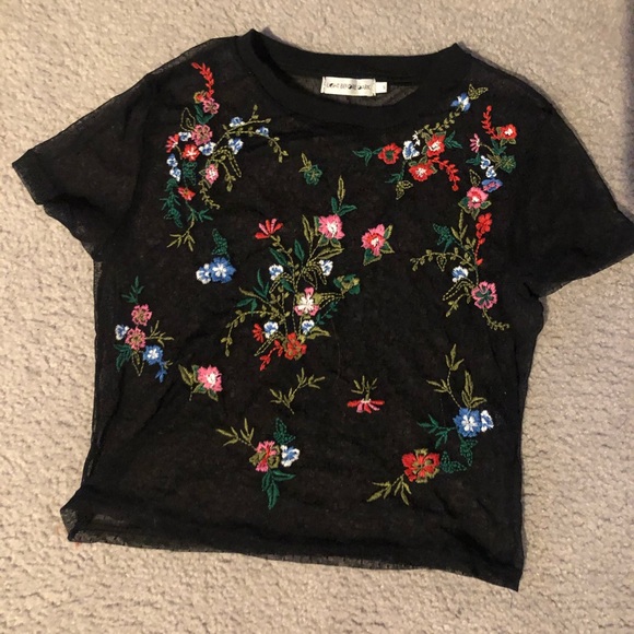Urban Outfitters Embroidered Mesh Crop Top - Picture 1 of 2